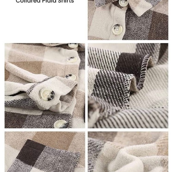 OVERSIZED FLANNEL PLAID SHIRT JACKET BUTTON DOWN SHACKET MEDIUM-TAN - Picture 5 of 5